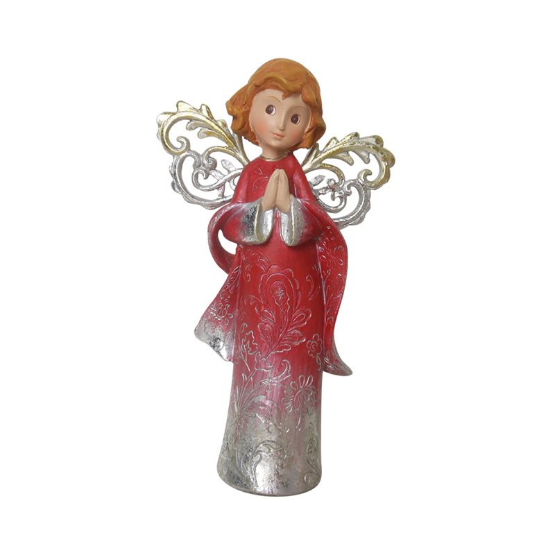 Resin "Praying hands" red Christmas Angel, 8''