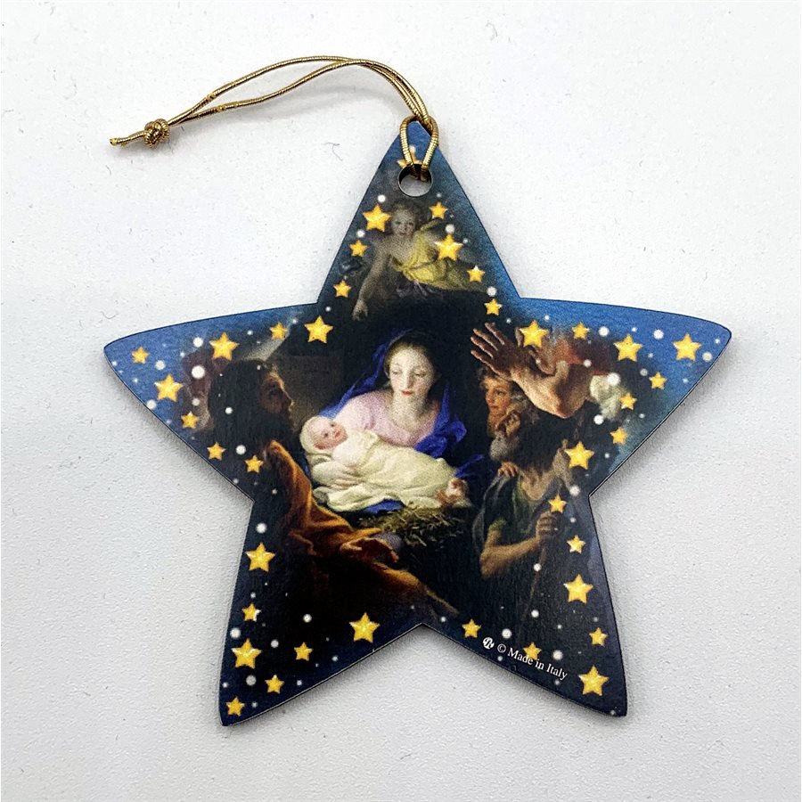 Wood Hanging Nativity Star 7.5 x 8 cm