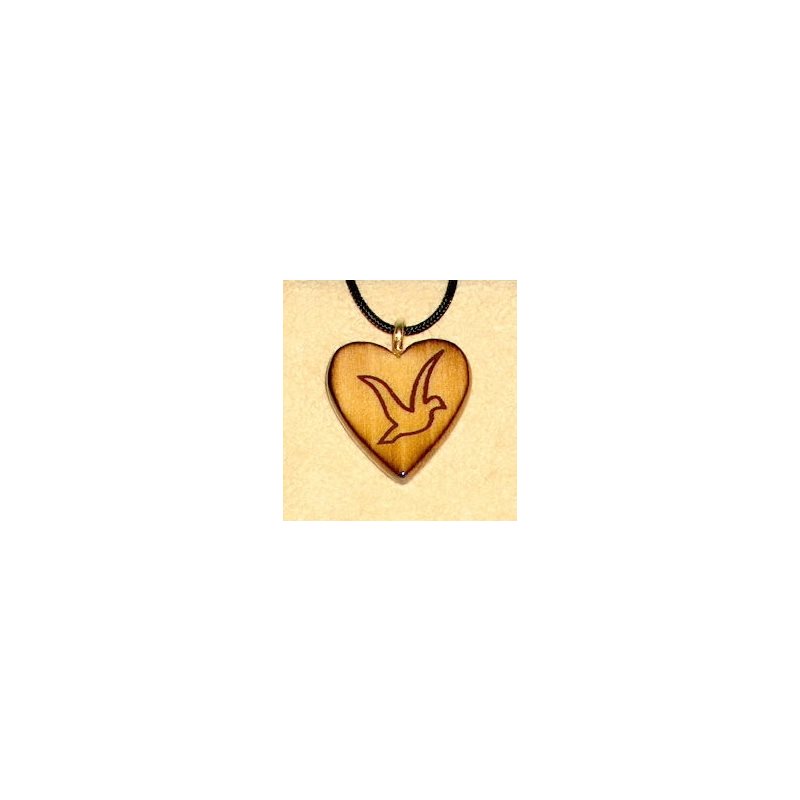 Pendentif Coeur en pin verni & corde "Colombe", 1" (2.5 cm)