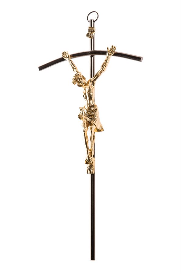 Crucifix métal noir, corpus doré, 36 cm