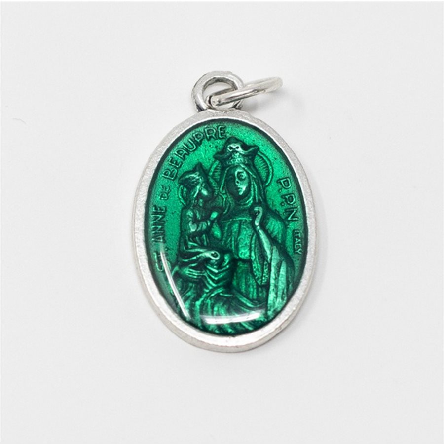 Oxidized metal Medal, St. Ann, turquoise