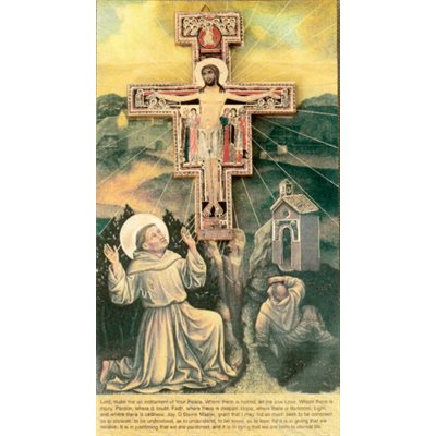 St. Damian Wood Cross With Prayer Card, 4.75" (12 cm)