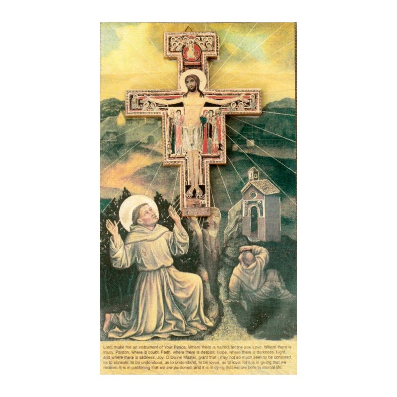 Croix Saint Damien en bois avec carte prière 4.75" (12 cm)