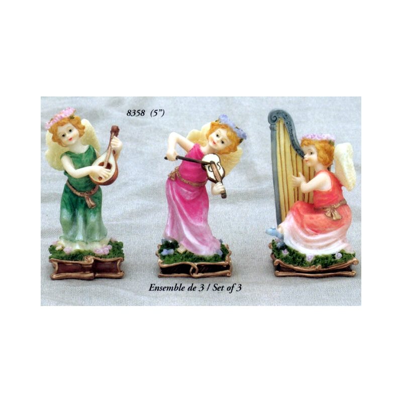 Color Resin Musicians Standing Angel, 5" (12.7cm) / Set of 3