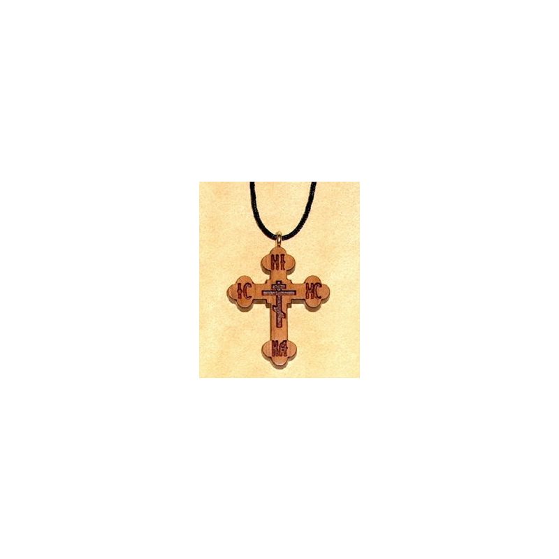 Pendentif croix & corde en cerisier verni, 1.5" (3.8 cm)