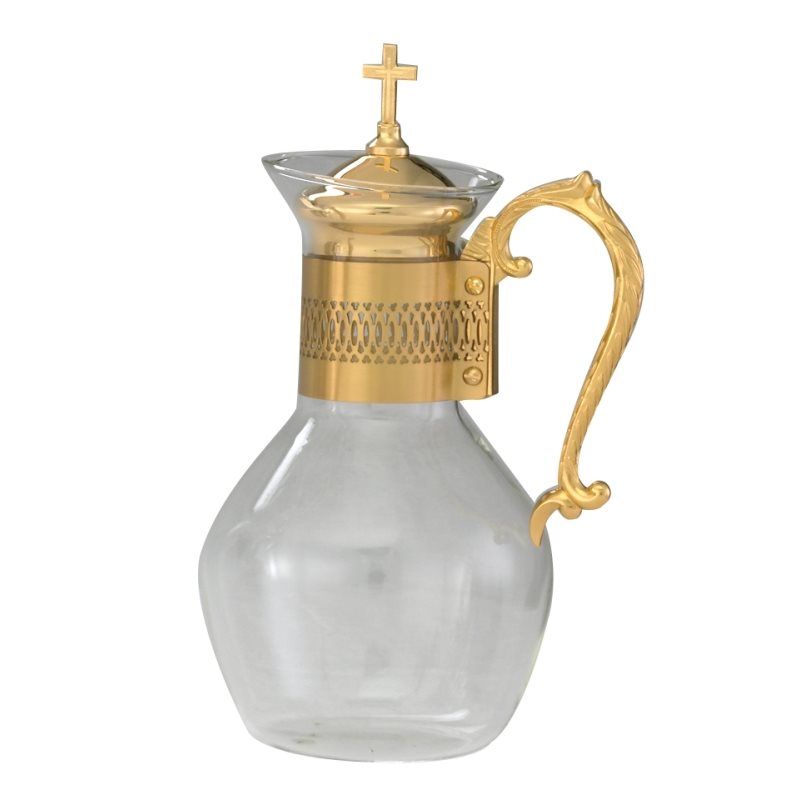 Flagon, glass & gold, 11" H. (28 cm), 48 oz.