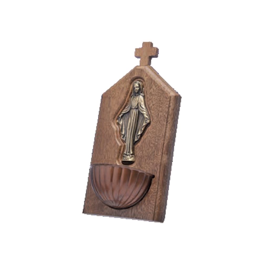 Wood Holy Water Fonts, 8,7 x 17,2 cm, Our Lady of Grace