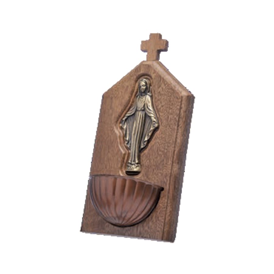 Wood Holy Water Fonts, 8,7 x 17,2 cm, Our Lady of Grace