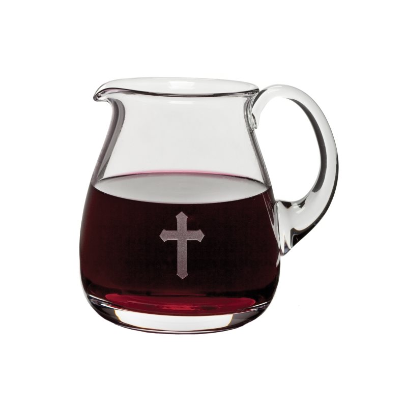 Glass Flagon 6" H. (15 cm), 32 oz. w / etched cross