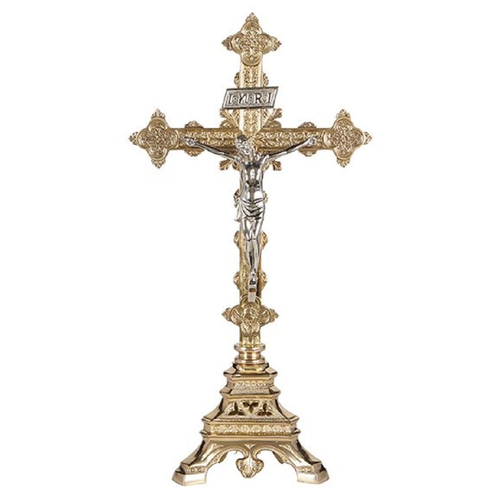 Crucifix d'autel 24" (61 cm) Ht. en laiton plaqué nickel