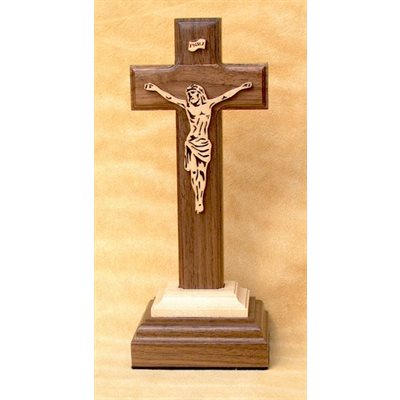 Crucifix d'autel en noyer noir & érable, 7 5 / 8" (22 cm)