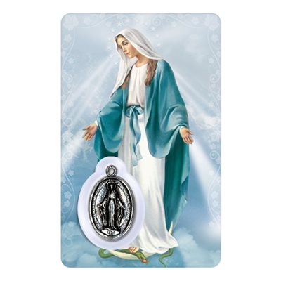 Carte et médaille plastifiée et prière Immaculée Conception