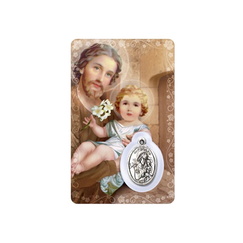 Carte et médaille plastifiée et prière Saint Joseph