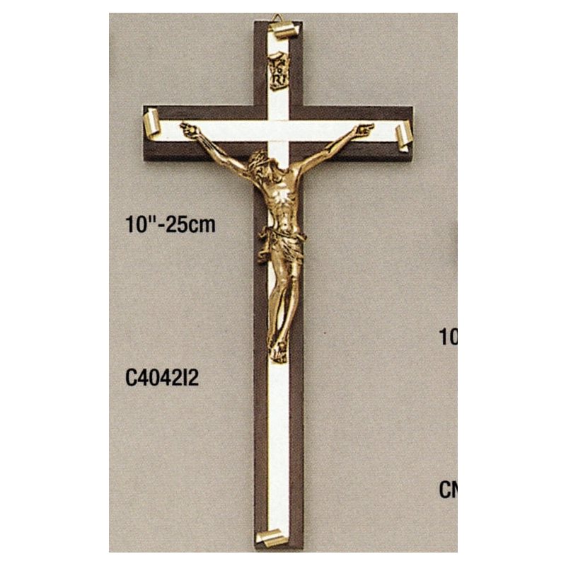 Crucifix 10" (25.5 cm) Wenge wood+alum.-Pewter corpus gold