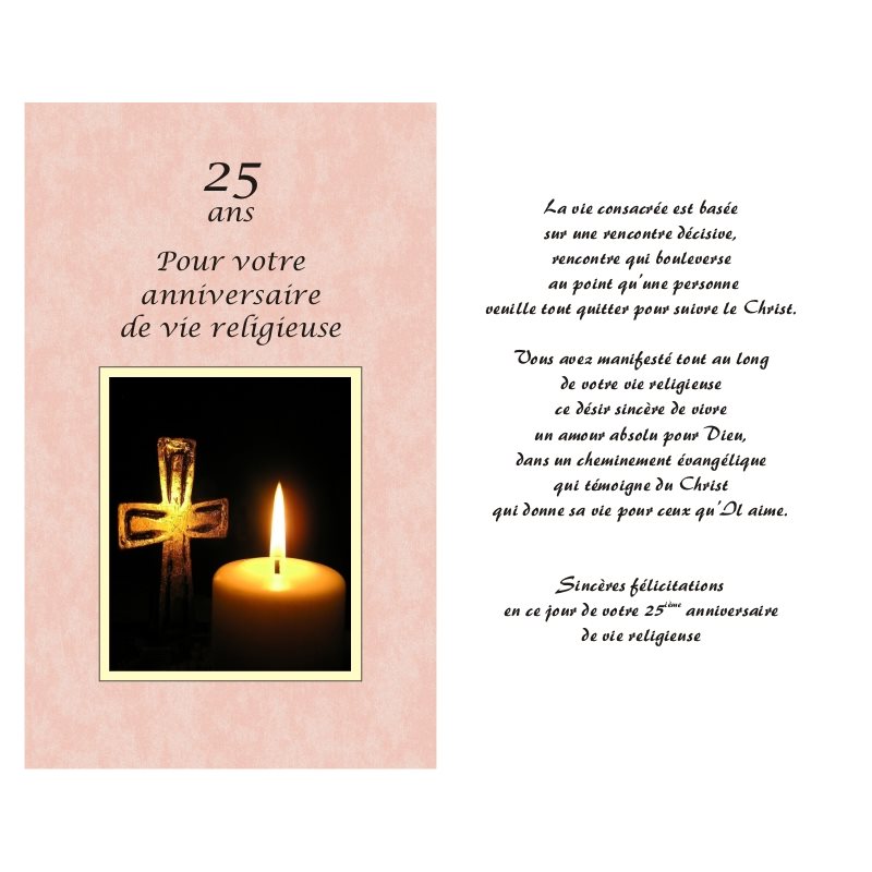 Carte 25e Anniversaire vie religieuse 5.25'' x 8.5''(French)