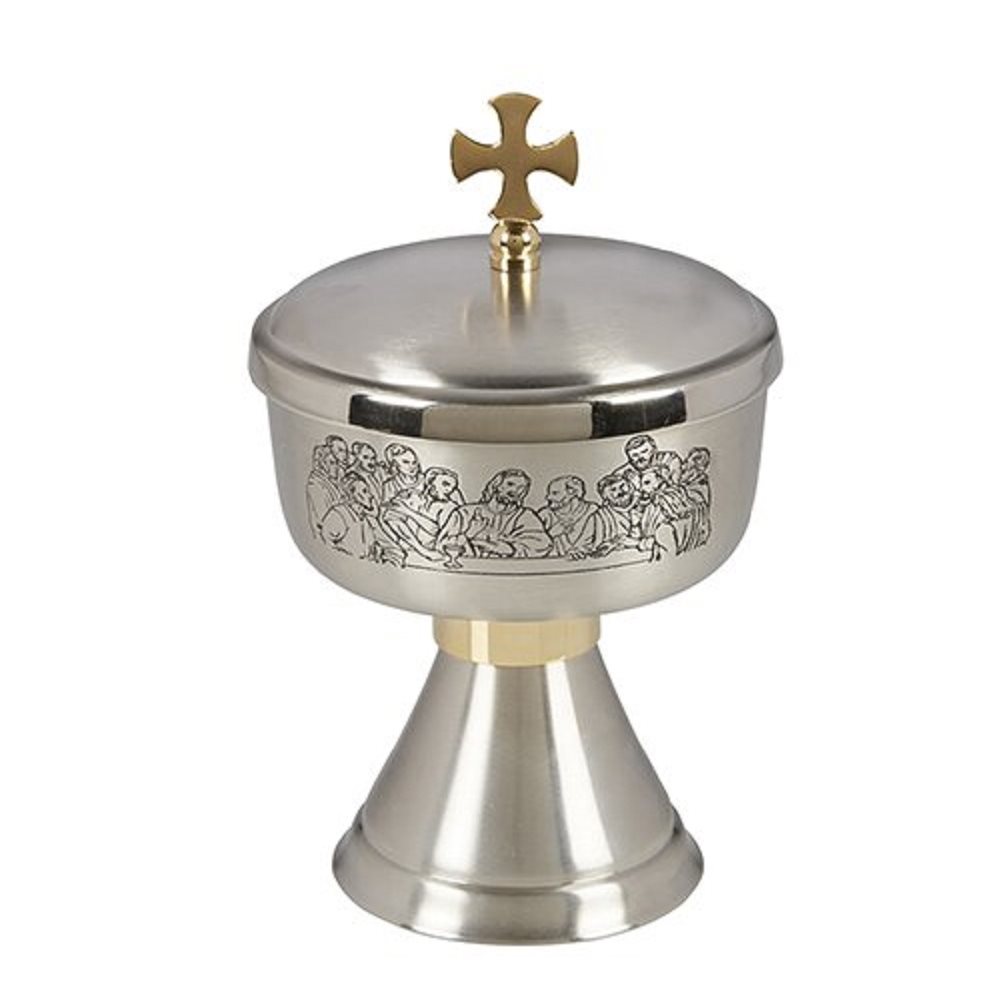 Last Supper Etched Ciborium with Cross Cover, 7 1 / 4" H