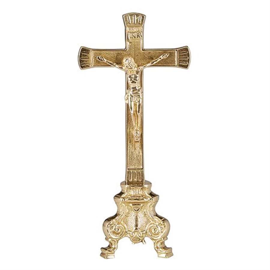 Crucifix d'autel 10" (25.4 cm) Ht. en laiton doré