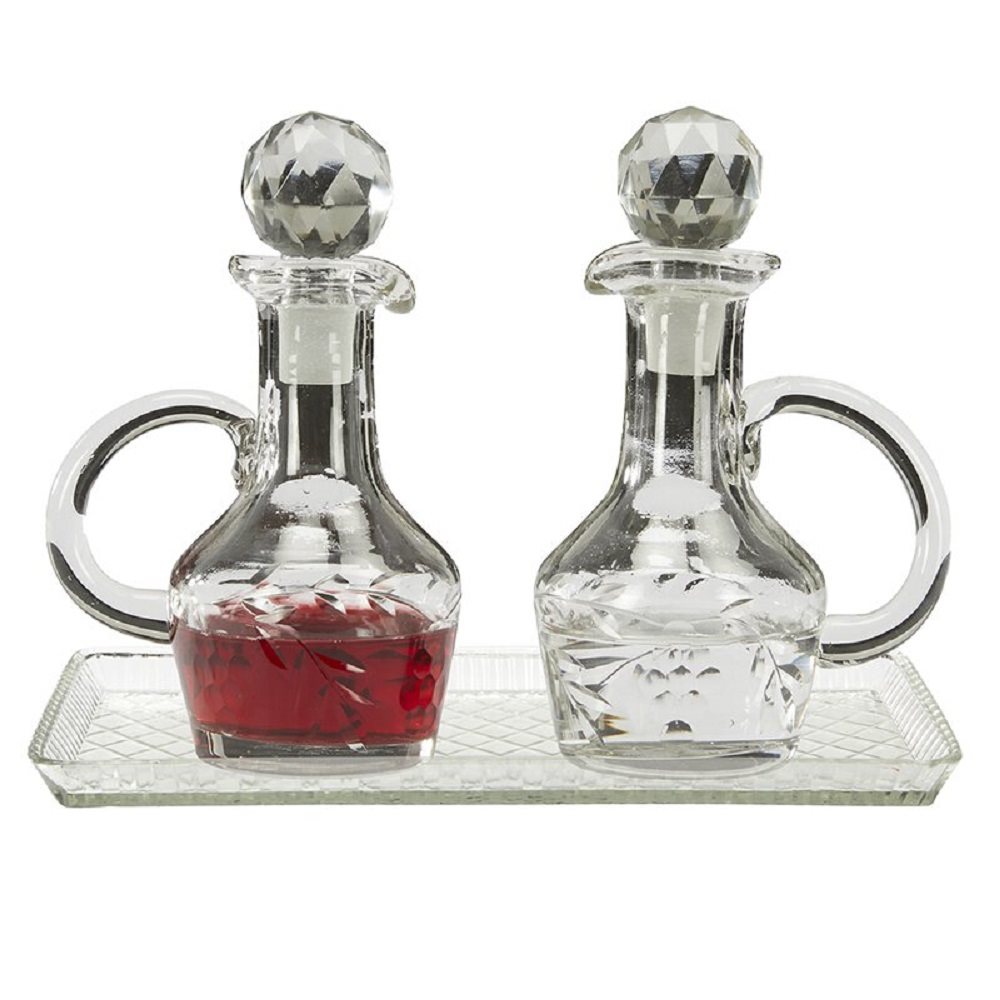 Cruet Set: 2-1 / 2" Dia x 6-1 / 2" H, 6 oz; Tray: 5 x 9-1 / 2