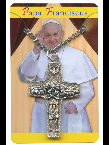 Croix Pape François argenté 1.5" (3.8cm) Ht. avec chaîne