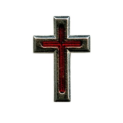 Épinglette croix argenté avec émail rouge 3 / 4'' (2 cm)