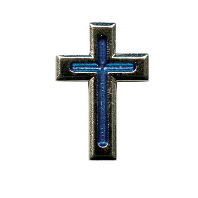 Épinglette croix argenté avec émail bleu 3 / 4'' (2 cm)