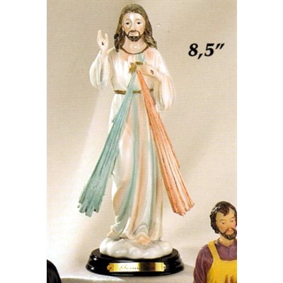 Statue Jésus Miséricordieux 8.5" / 21.6 cm résine / base bois