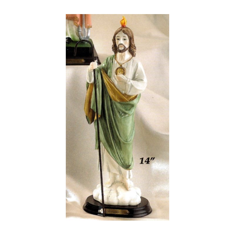 Statue Saint Jude 14" (35.6 cm) en résine, base en bois