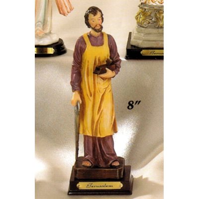 Statue Saint Joseph artisan 9" (23 cm) en résine / base bois