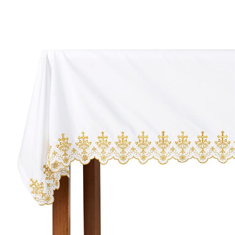 White & Gold Ornate Cross Altar Frontal, 96" x 50"