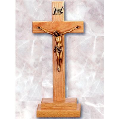 Crucifix d'autel 13'' chêne pâle