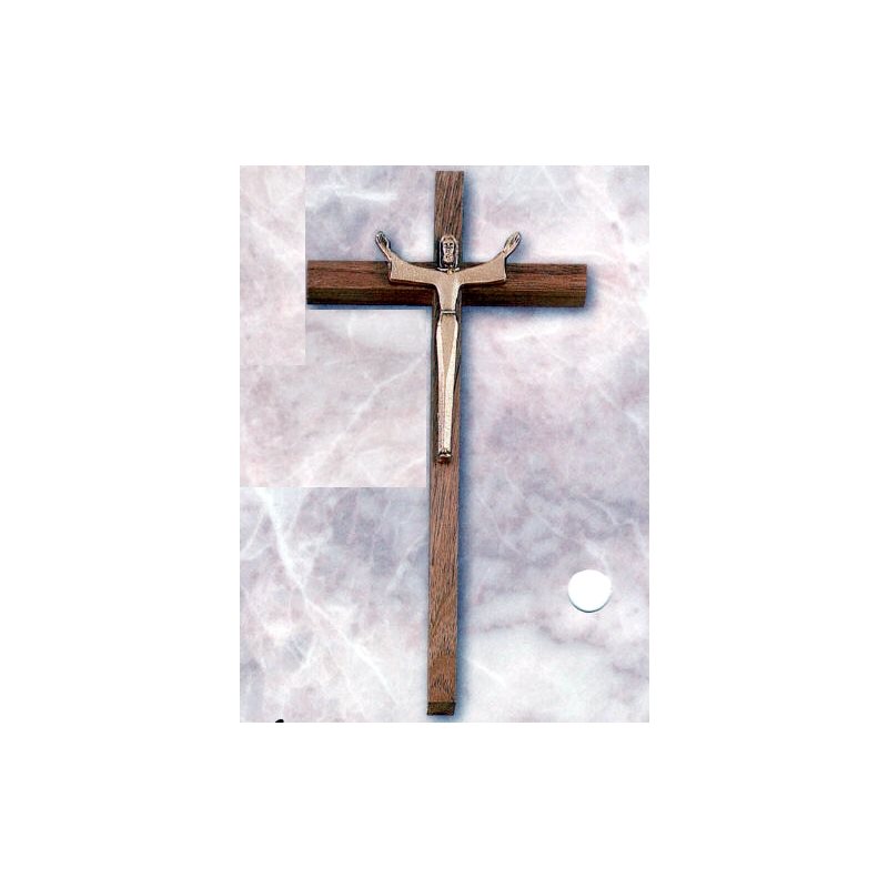 Crucifix 10" (25.5 cm) Corpus doré, Croix de bois en noyer