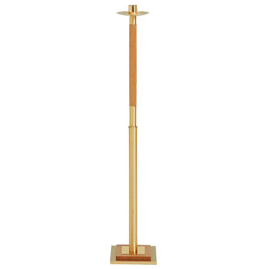 Processional Candlestick, Oak / Brass Combination 42'' Ht.