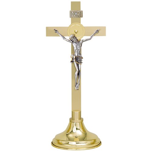 Crucifix d'autel 2-Tons laiton & argent 15'' H. (38 cm)