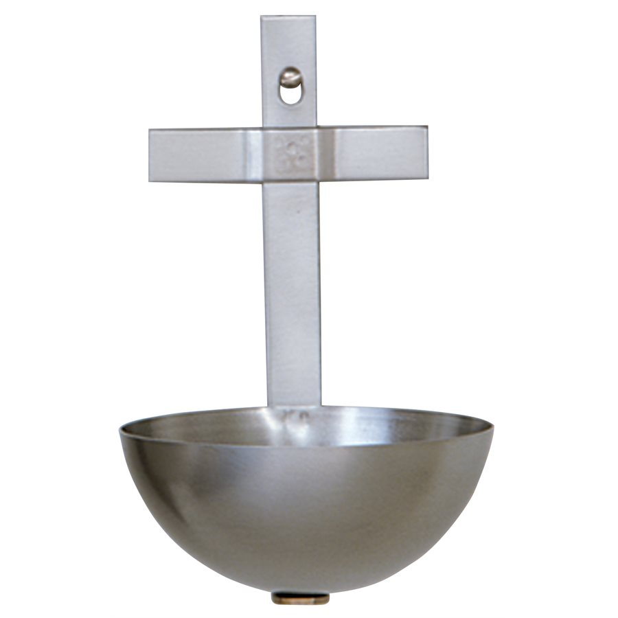 Holy Water Font, Stainless Steel 5'' H. x 3.75'' bowl