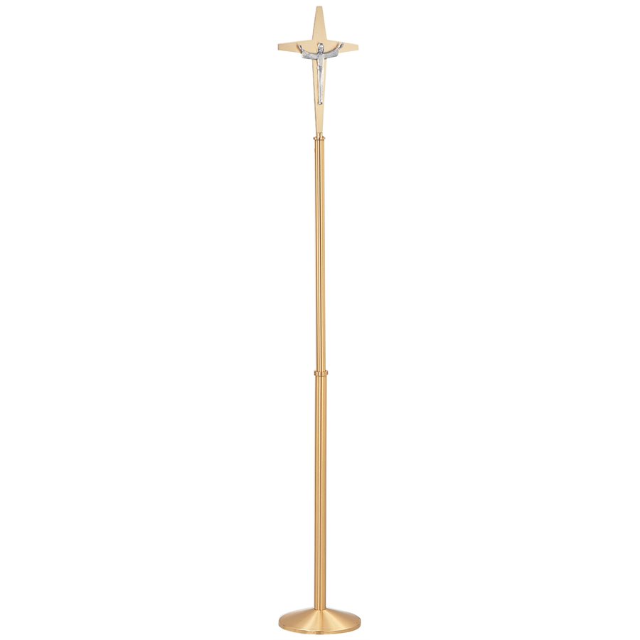 Processional Crucifix, Satin Brass 78'' H. x 12'' base