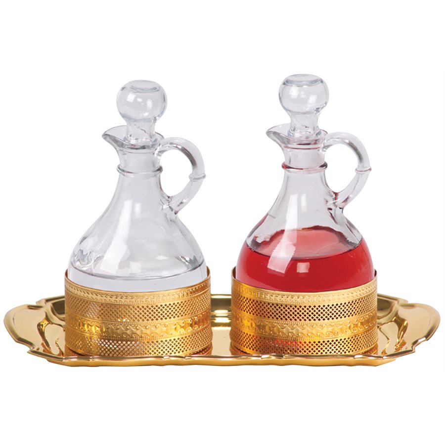 Processional Cruet Set, Gold Plated 5.5' x 10.5"