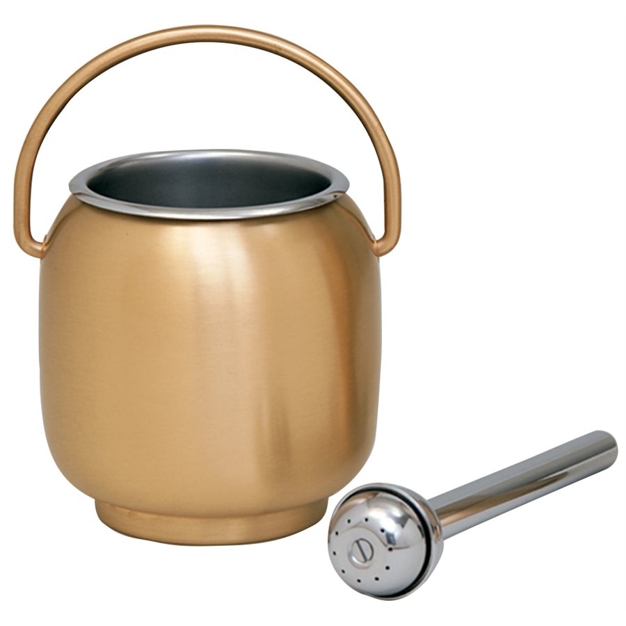 Holy Water Pot and Sprinkler, Satin Bronze 6 .25" H.