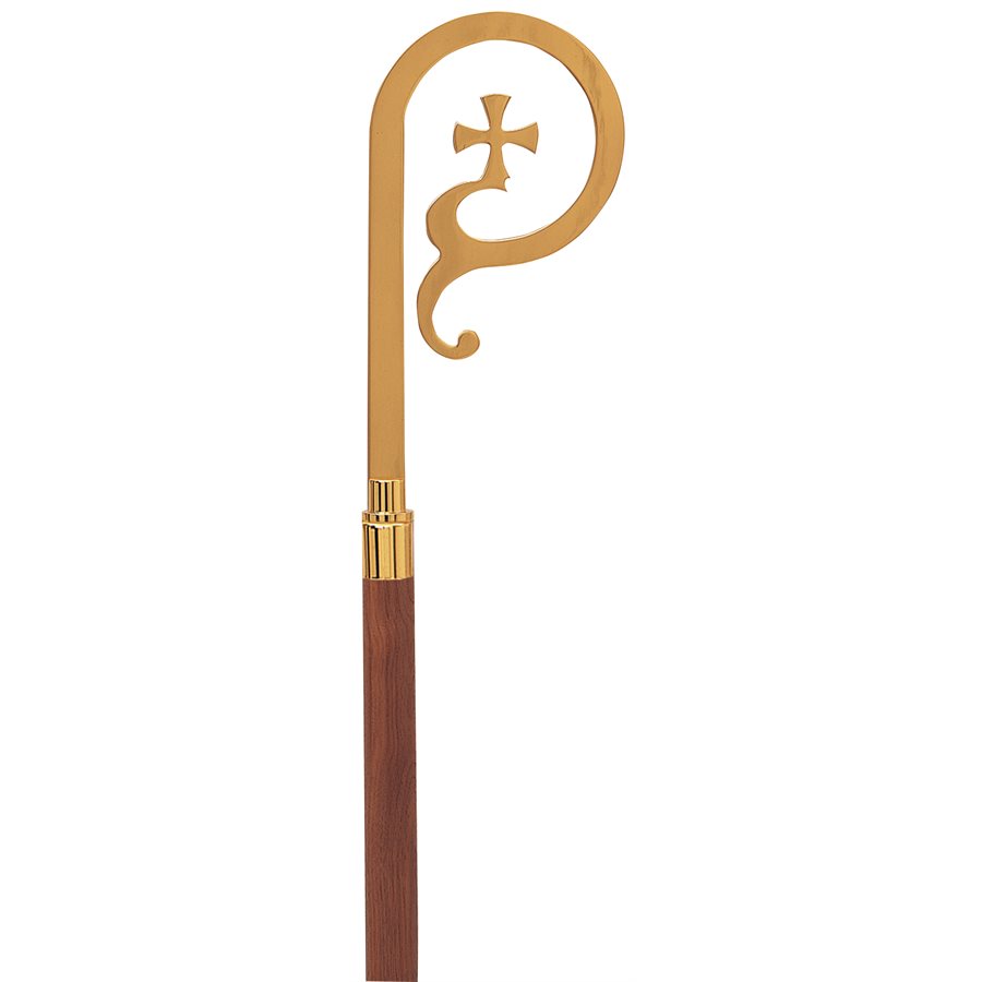 Bishop Crozier, Brass with Walnut Staff 72'' H.