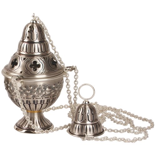 Oxidized Silver Censer and Boat, 9" (23 cm) Ht.