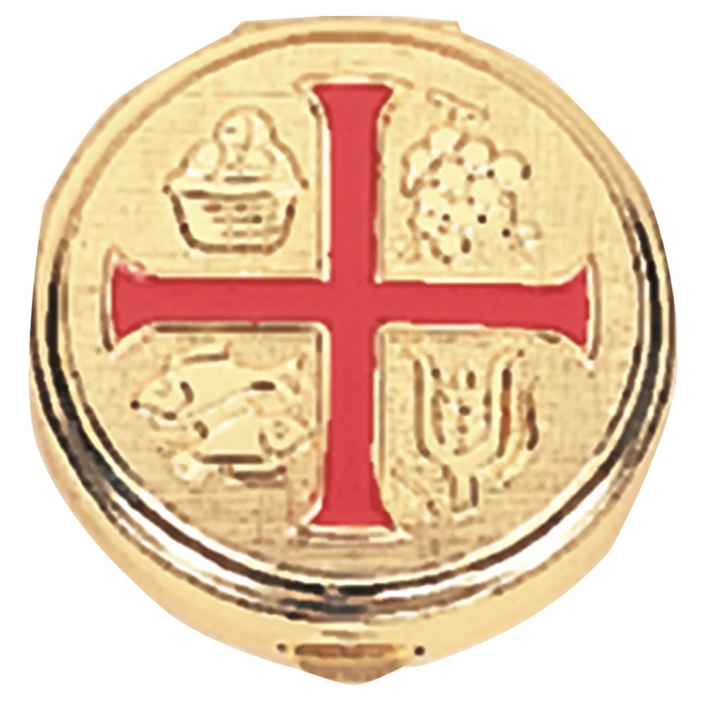 Pyx Red enamel cross, 1 3 / 4" (4.4 cm) Dia., 10 host cap.