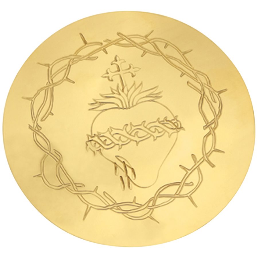 Paten, 5 3 / 4" Dia., 24K Gold Plated, Sacred Heart Emblem