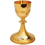 Chalice, 8" Ht., 24K Gold Plated & Silver Plated Cross