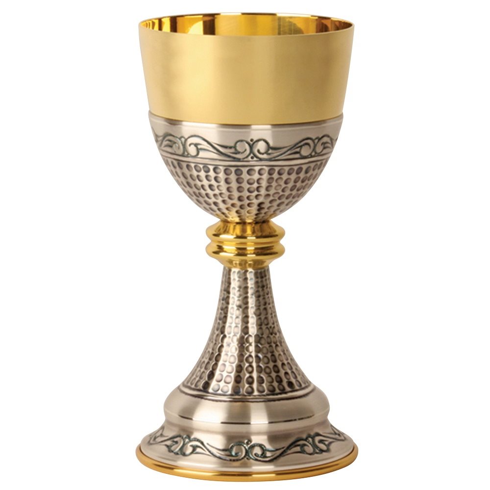 Ciborium, 8" Ht., 24K Gold Plated & Oxidized Silver