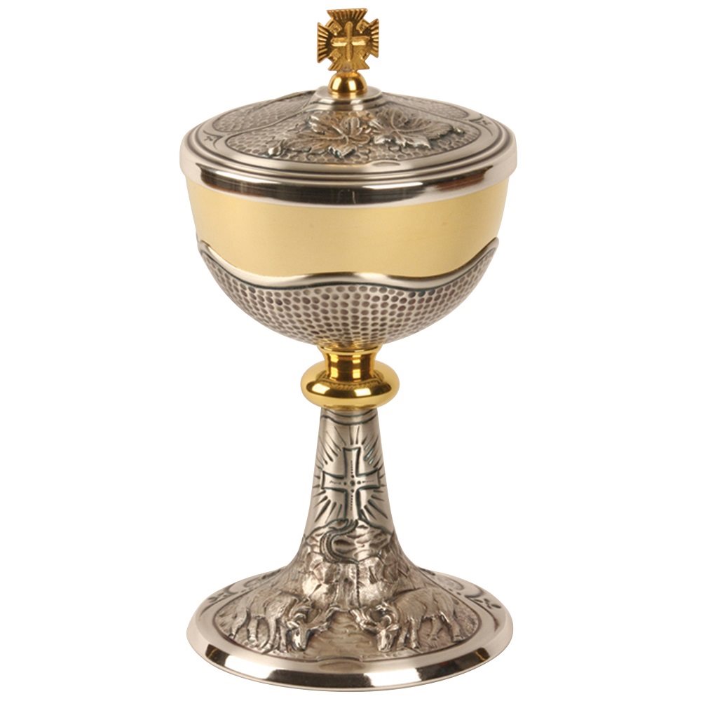 Ciborium, 9 1 / 4" Ht., 24K Gold Plated & Oxidized Silver