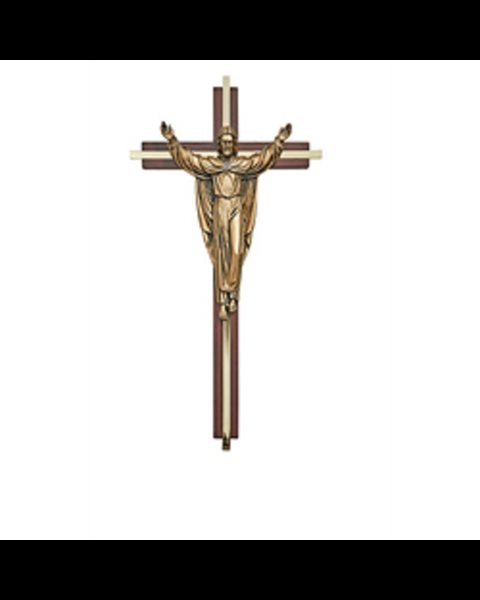 CRUCIFIX - 10 INCHES - WALNUT RISEN CHRIST4.25" GOLD PLATED