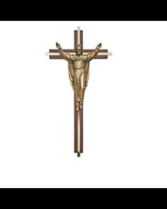 Crucifix 10" (25.5 cm) Bois de noyer, Corpus Ress. plaqué or