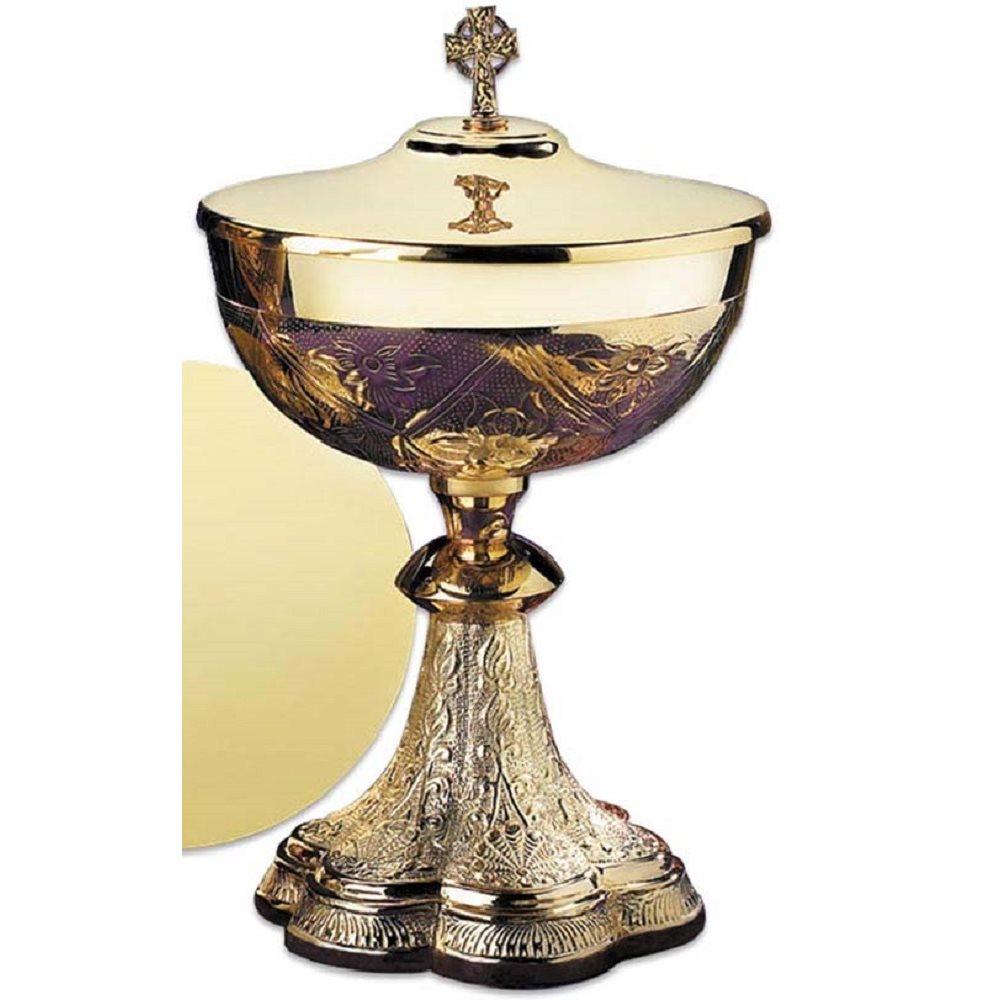 Embossed Vines Ciborium with Celtic Cross Cover, 9 1 / 2" Ht.