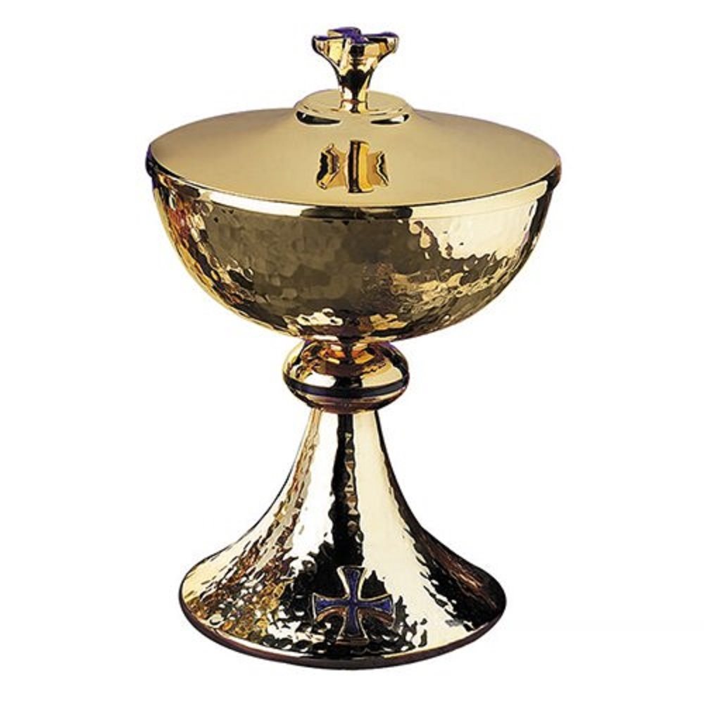 Blue Cross Ciborium with Cover, 9" H