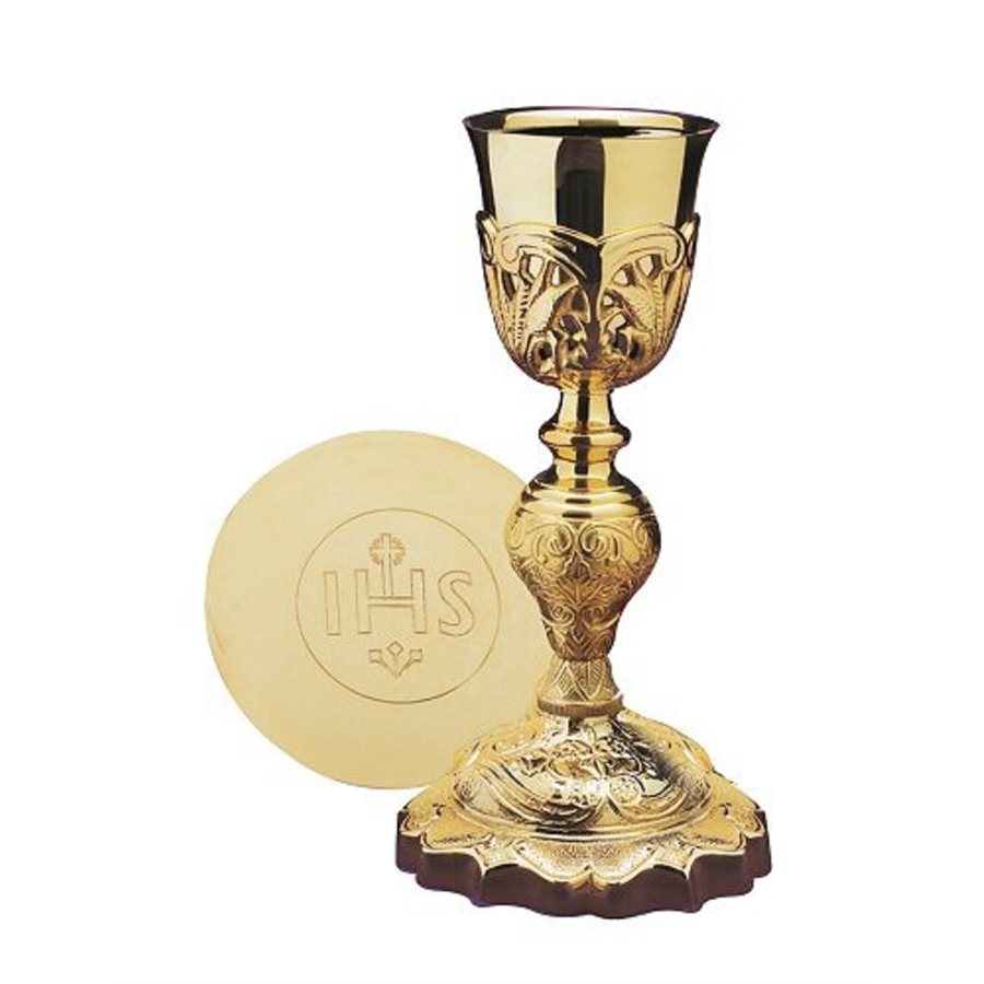 Coronation Chalice with IHS Paten & Case, 10 1 / 2" H