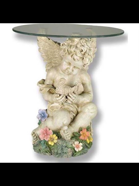 Fiberglass Statue Cherub with Dove Coffee Table, 19" (48 cm)